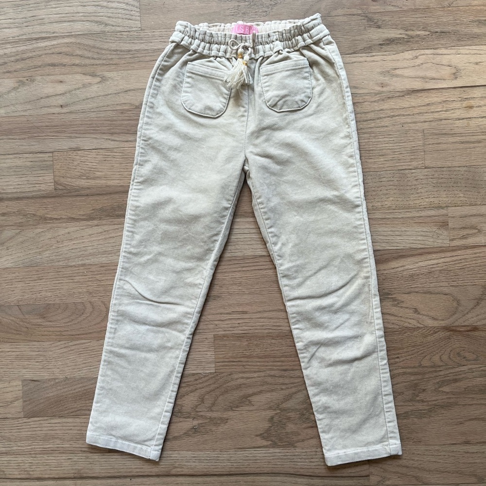 Bisby Twiggy Corduroy Soft Cream Pants Size 5 Tassels Front and Back Pockets